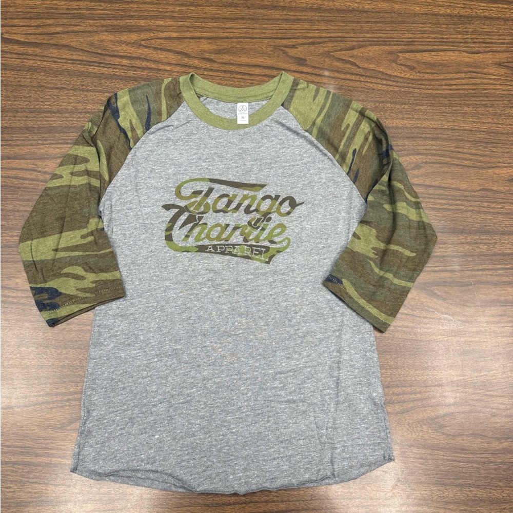 Tango Charlie Apparel Gray Shirt with Camo Sleeves